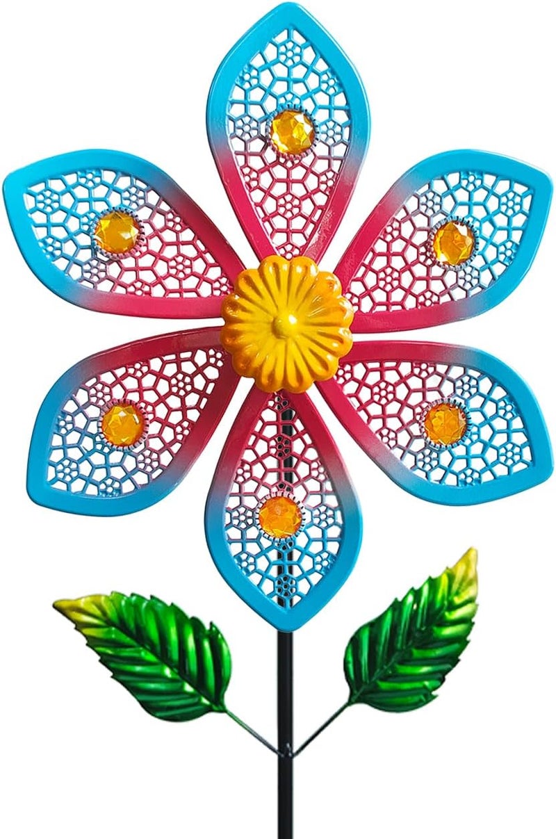 Senflame Metal Wind Spinners for Garden Decor - Outdoor Windmill Sculptures, Durable Yard Art ​Wind Spinners Metal Wind Spinner for Patio Lawn Ornament, Vibrant Red & Blue Garden Spinners Outdoor - Image 1